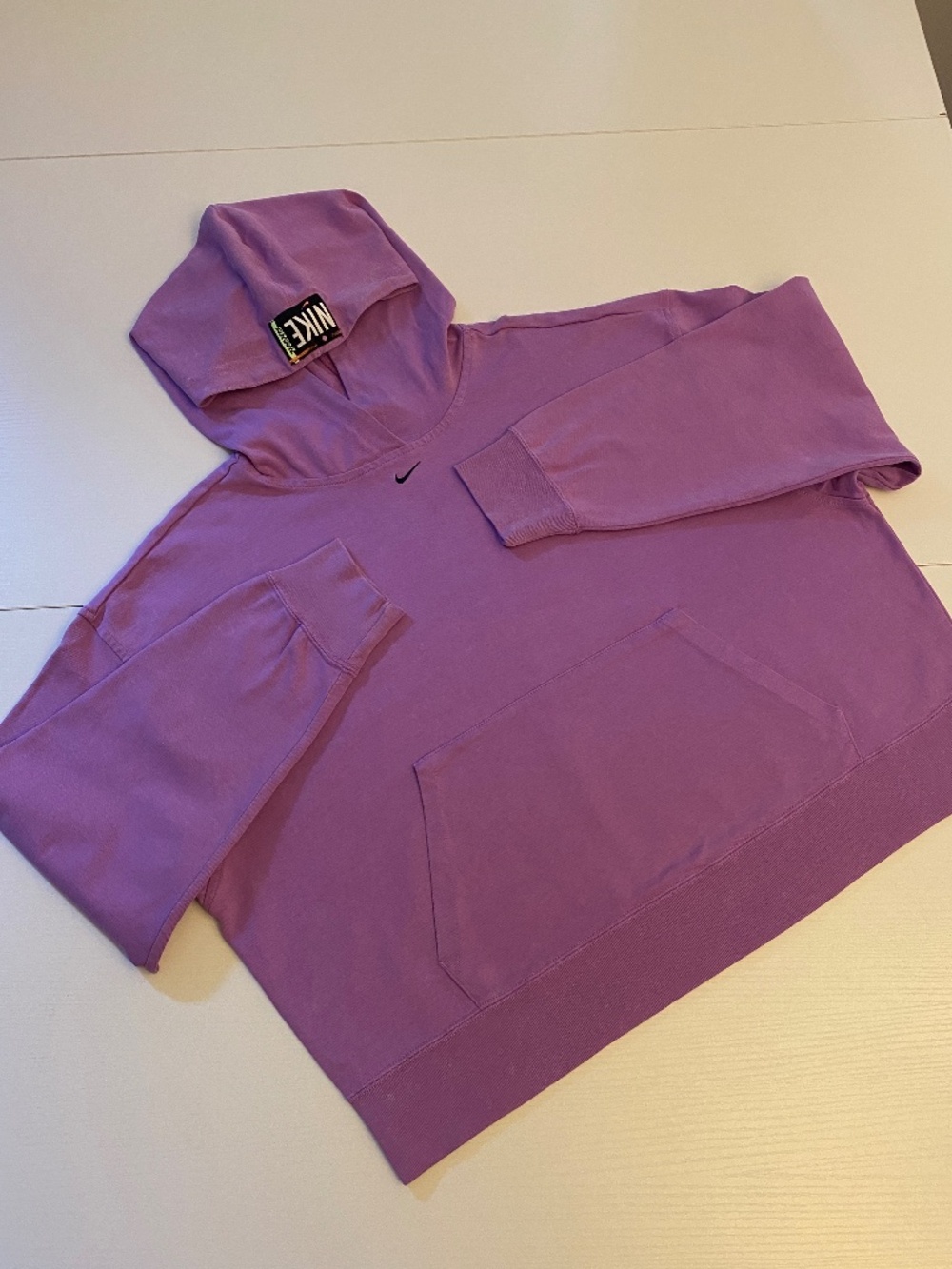 RARE Nike Sportswear Heavy Ribbed Knit Center Swoosh Hoodie M Lilac Hood Patch